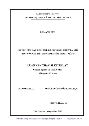 Luận văn nghiên cứu xác định chế độ công nghệ hợp lý khi phay các chi tiết hợp kim nhôm thành mỏng