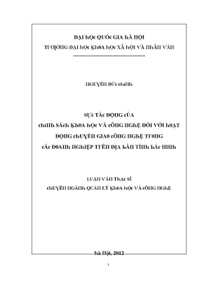 Luận văn sự tác động của chính sách khoa học và công nghệ đối với hoạt động chuyển giao công nghệ trong các doanh nghiệp trên địa bàn tỉnh bắc ninh