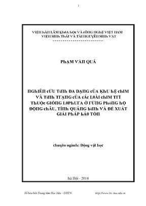 Luận văn nghiên cứu tính đa dạng của khu hệ chim và tình trạng của các loài chim trĩ thuộc giống lophura ở rừng phòng hộ động châu tỉnh quảng bình và đề xuất giải pháp bảo tồn
