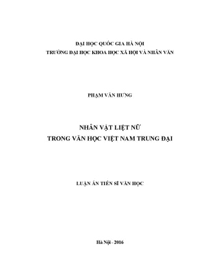 Luận án tiến sĩ nhân vật liệt nữ trong văn học việt nam trung đại