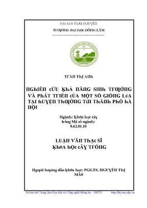 Luận văn nghiên cứu khả năng sinh trưởng và phát triển của một số giống lúa tại huyện thường tín thành phố hà nội