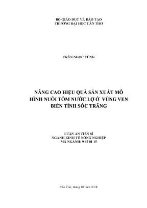 Luận án tiến sĩ kinh tế nâng cao hiệu quả sản xuất mô hình tôm nước lợ ở vùng ven biển tỉnh sóc trăng
