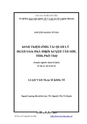 Luận văn hoàn thiện công tác quản lý ngân sách nhà nước huyện tân sơn tỉnh phú thọ