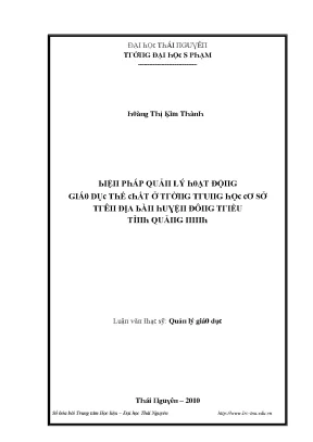 Luận văn biện pháp quản lý hoạt động giáo dục thể chất trong trường trung học cơ sở trên địa bàn huyện đông triều tỉnh quảng ninh