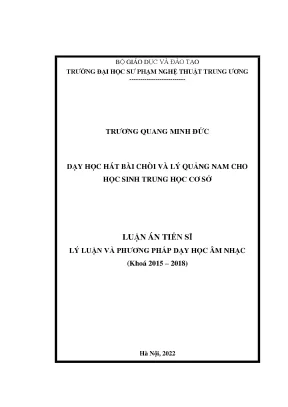 Luận án tiến sĩ dạy học hát bài chòi và lý quảng nam cho học sinh trung học cơ sở