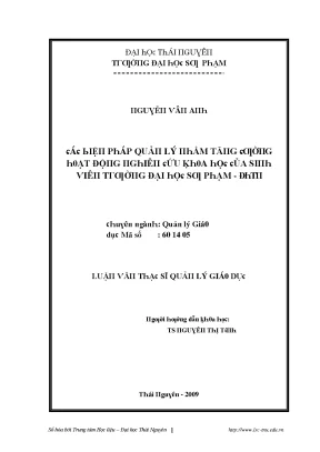 Luận văn các biện pháp quản lý nhằm tăng cường hoạt động nghiên cứu khoa học của sinh viên trường đại học sư phạm đại học thái nguyên