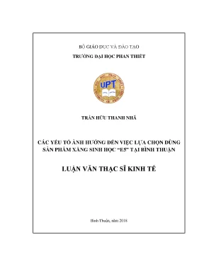 Các yếu tố ảnh hướng đến việc lựa chọn dùng sản phẩm xăng sinh học e5 tại bình thuận