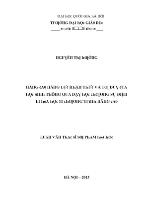 Luận văn nâng cao năng lực nhận thức và tư duy của học sinh thông qua dạy học chương sự điện li hóa học 11 chương trình nâng cao