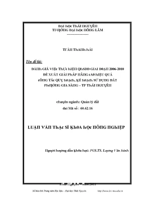 Luận văn đánh giá việc thực hiện qhsdđ giai đoạn 2006 2010 đề xuất giải pháp nâng cao hiệu quả công tác quy hoạch kế hoạch sử dụng đất phường gia sàng tp thái nguyên
