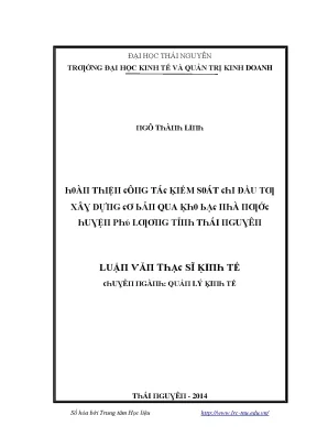 Luận văn hoàn thiện công tác kiểm soát chi đầu tư xây dựng cơ bản qua kho bạc nhà nước huyện phú lương tỉnh thái nguyên