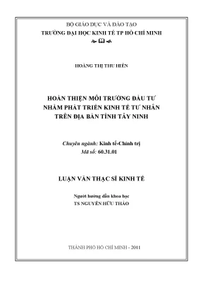 Luận văn hoàn thiện môi trường đầu tư nhằm phát triển kinh tế tư nhân trên địa bàn tỉnh tây ninh