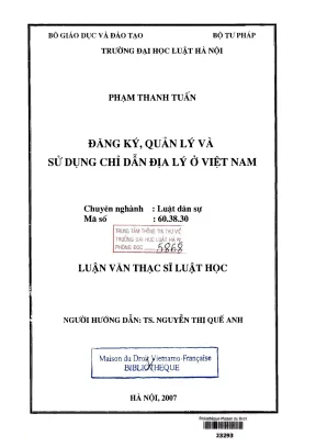 Luận văn thạc sĩ luật học đăng ký quản lý và sử dụng chỉ dẫn địa lý ở việt nam