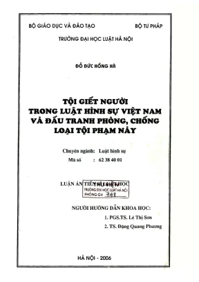Luận án tiến sĩ luật học tội giết người trong luật hình sự việt nam và đấu tranh phòng chống loại tội phạm này