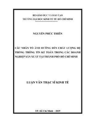 Luận văn các nhân tố ảnh hưởng đến chất lượng hệ thống thông tin kế toán trong các doanh nghiệp sản xuất tại thành phố hồ chí minh