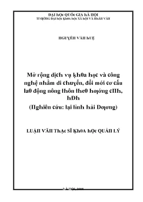Luận văn mở rộng dịch vụ khoa học và công nghệ nhằm di chuyển đổi mới cơ cấu lao động nông thôn theo hướng cnh hđh nghiên cứu