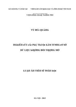 Luận văn nghiên cứu các phụ thuộc hàm trong cơ sở dữ liệu hướng đối tượng mờ