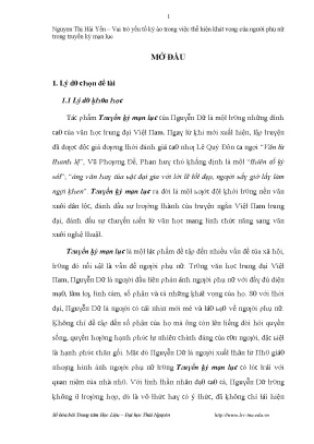 Luận văn vai trò yếu tố kỳ ảo trong việc thể hiện khát vọng của người phụ nữ trong truyền kỳ mạn lục