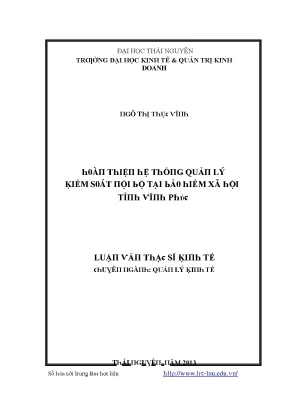 Luận văn hoàn thiện hệ thống quản lý kiểm soát nội bộ tại bảo hiểm xã hội tỉnh vĩnh phúc