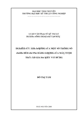 Luận văn nghiên cứu ảnh hưởng của một số thông số chính đến chi phí năng lượng của máy trộn thức ăn gia súc kiểu vít đứng