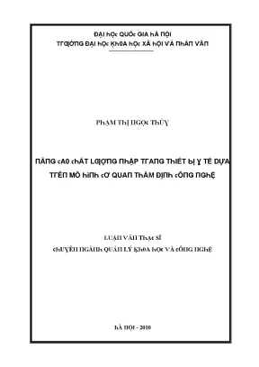 Luận văn nâng cao chất lượng nhập trang thiết bị y tế dựa trên mô hình cơ quan thẩm định công nghệ