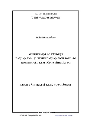 Luận văn áp dụng một số kĩ thuật dạy học tích cực trong dạy học môn toán cho học sinh yếu kém lớp 10 tỉnh lào cai
