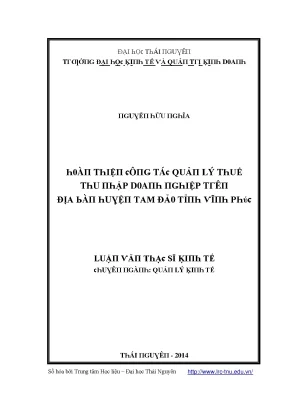 Luận văn hoàn thiện công tác quản lý thuế thu nhập doanh nghiệp trên địa bàn huyện tam đảo tỉnh vĩnh phúc