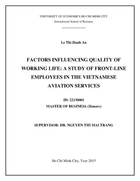 Luận văn factors influencing quality of working life a study of front line employees in the vietnamese aviation service