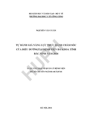 Tự đánh giá năng lực thực hành chăm sóc của điều dưỡng tại bệnh biện đa khoa tỉnh bắc ninh năm 2014