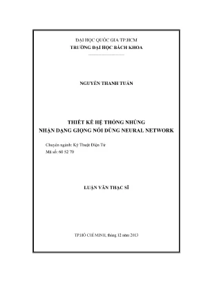 Luận văn thạc sĩ kỹ thuật điện tử thiết kế hệ thống nhúng nhận dạng giọng nói dùng neural network