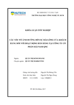 Luận văn các yếu tố ảnh hưởng đến sự hài lòng của khách hàng đối với hoạt động bán hàng tại công ty cổ phần hải nam qnc