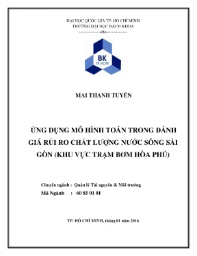 Luận văn thạc sĩ quản lý tài nguyên và môi trường ứng dụng mô hình toán trong đánh giá rủi ro chất lượng nước sông sài gòn khu vực trạm bơm hòa phú