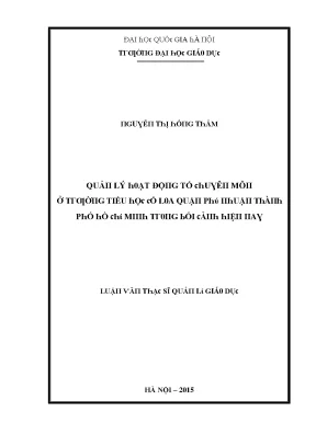 Luận văn quản lý hoạt động tổ chuyên môn ở trường tiểu học cổ loa quận phú nhuận thành phố hồ chí minh trong bối cảnh hiện nay