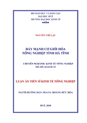 Luận án tiến sĩ kinh tế nông nghiệp đẩy mạnh cơ giới hóa nông nghiệp tỉnh hà tĩnh