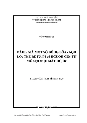 Luận văn đánh giá một số dòng lúa chọn lọc thế hệ r3 r4 có nguồn gốc từ mô sẹo chịu mất nước