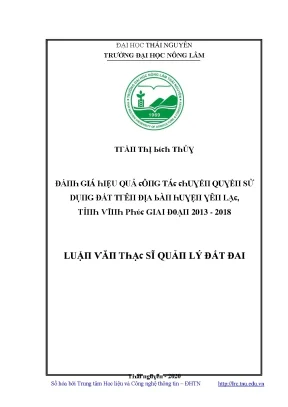 Luận văn đánh giá hiệu quả công tác chuyển quyền sử dụng đất trên địa bàn huyện yên lạc tỉnh vĩnh phúc giai đoạn 2013 2018