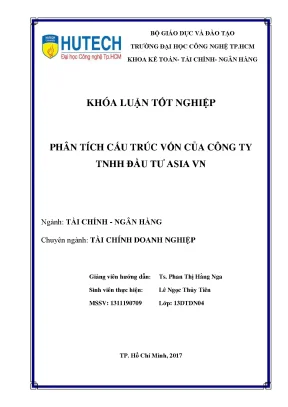 Luận văn phân tích cấu trúc vốn của công ty tnhh đầu tư asia vn