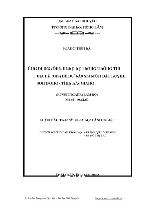 Luận văn ứng dụng công nghệ hệ thống thông tin địa lý gis để dự báo xói mòn đất huyện sơn động tỉnh bắc giang