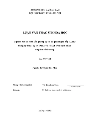 Nghiên cứu so sánh liều phóng xạ tại cơ quan nguy cấp oar trong kỹ thuật xạ trị imrt và vmat trên bệnh nhân ung thư cổ tử cung