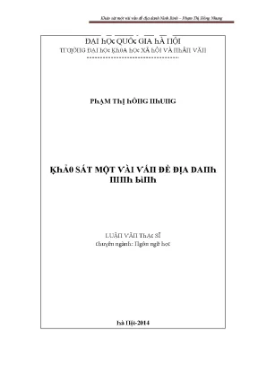 Luận văn khảo sát một vài vấn đề địa danh ninh bình