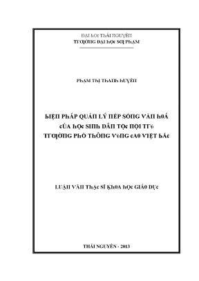 Luận văn biện pháp quản lý nếp sống văn hóa của học sinh dân tộc nội trú trường phổ thông vùng cao việt bắc