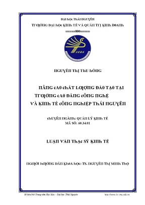 Luận văn nâng cao chất lượng đào tạo tại trường cao đẳng công nghệ và kinh tế công nghiệp thái nguyên