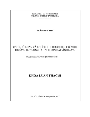 Luận văn thạc sĩ quản trị kinh doanh các khó khăn và lợi ích khi thực hiện iso 22000 trường hợp công ty tnhh sơn hải vĩnh long