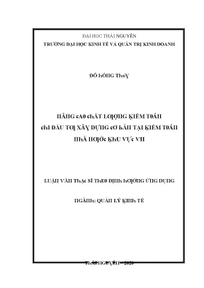 Luận văn nâng cao chất lượng kiểm toán chi đầu tư xây dựng cơ bản tại kiểm toán nhà nước khu vực vii