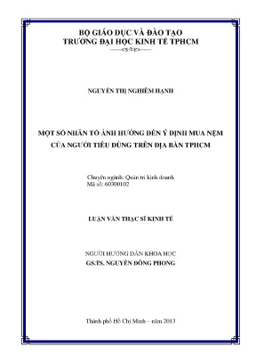 Luận văn một số nhân tố ảnh hưởng đến ý định mua nệm của người tiêu dùng trên địa bàn tp hcm luận văn thạc sĩ