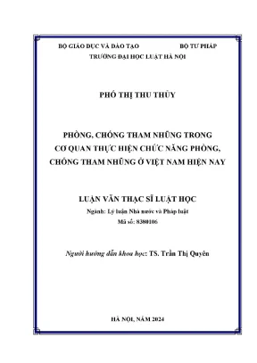 Luận văn thạc sĩ luật học phòng chống tham nhũng trong cơ quan thực hiện chức năng phòng chống tham nhũng ở việt nam hiện nay