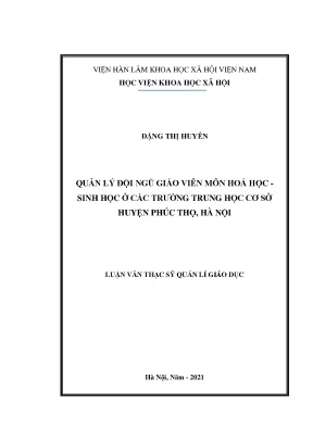 Luận văn thạc sĩ quản lý đội ngũ giáo viên môn hoá học sinh học ở các trường trung học cơ sở huyện phúc thọ hà nội