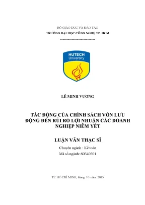 Luận văn tác động của chính sách vốn lưu động đến rủi ro lợi nhuận các doanh nghiệp niêm yết