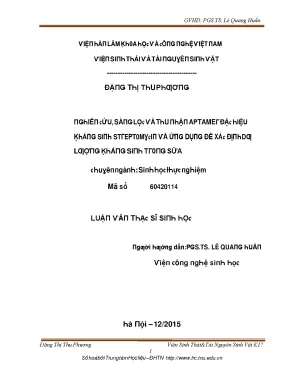 Luận văn nghiên cứu sàng lọc và thu nhận aptamer đặc hiệu kháng sinh streptomycin và ứng dụng để xác định dư lượng kháng sinh trong sữa