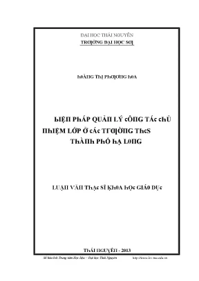 Luận văn biện pháp quản lý công tác chủ nhiệm lớp ở các trường thcs thành phố hạ long
