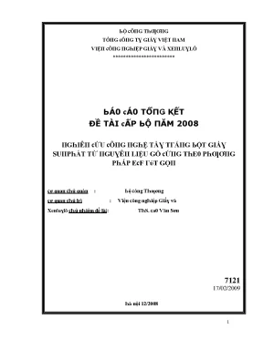 Nghiên cứu công nghệ tẩy tráng bột sun phát từ nguyên liệu gỗ cứng theo phương pháp ecf elemertal chlorine free rút gọn